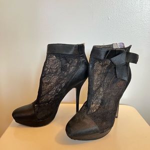 Black Satin and Lace Platform Ankle Boots - Charles by Charles David (Sz 8)